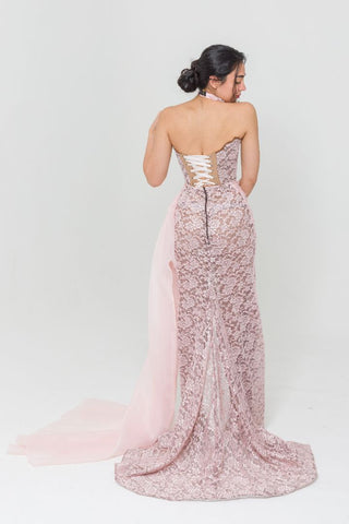 Rosette Luxe Lace Choker Evening Gown