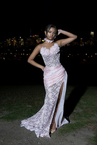 Rosette Luxe Lace Choker Evening Gown