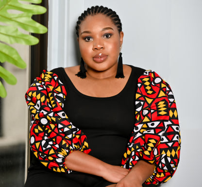 Dinma top with Ankara patched sleeves