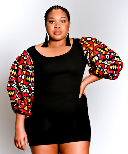 Dinma top with Ankara patched sleeves