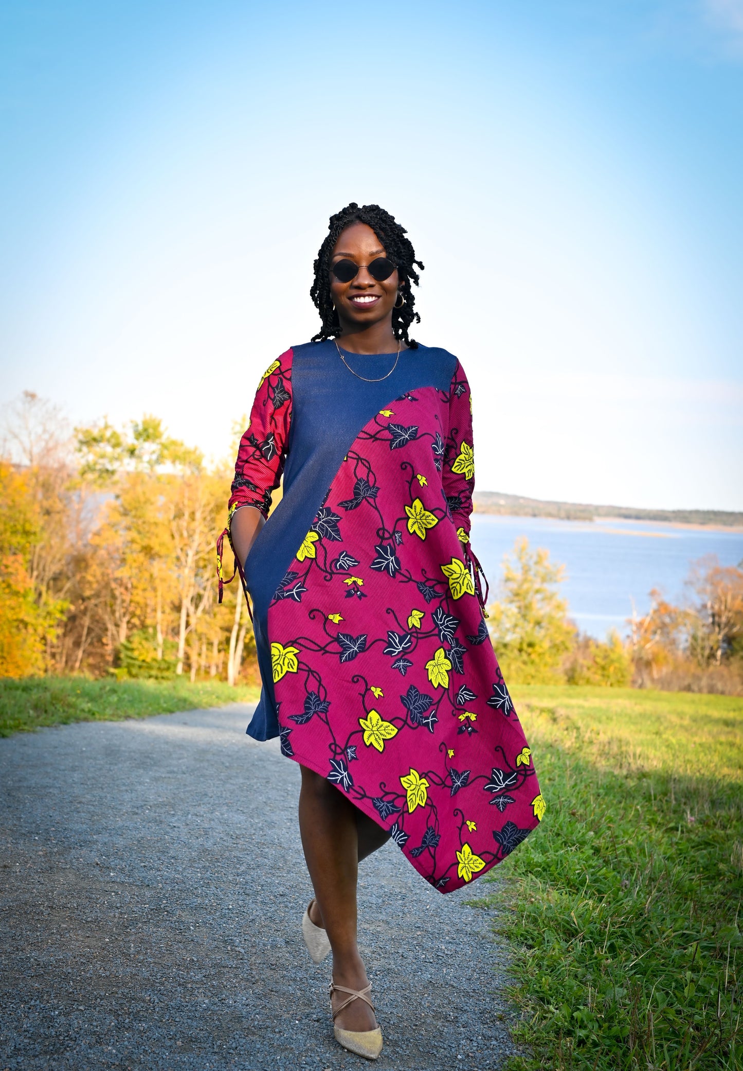 Denim Ankara Asymmetrical Dress