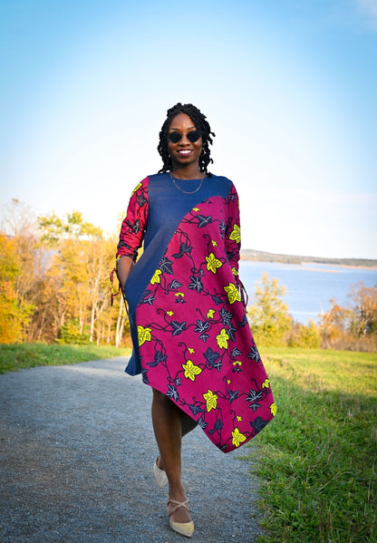 Denim Ankara Asymmetrical Dress