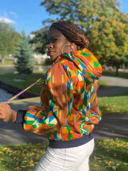 Vicky African Print Bomber Jacket With Hoodie